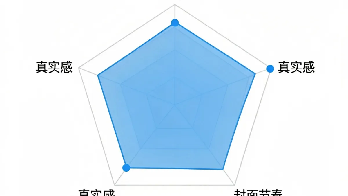 配图展示内容评分雷达图，围绕美女被操专题内容的五个评分维度进行可视化，颜色鲜明易读